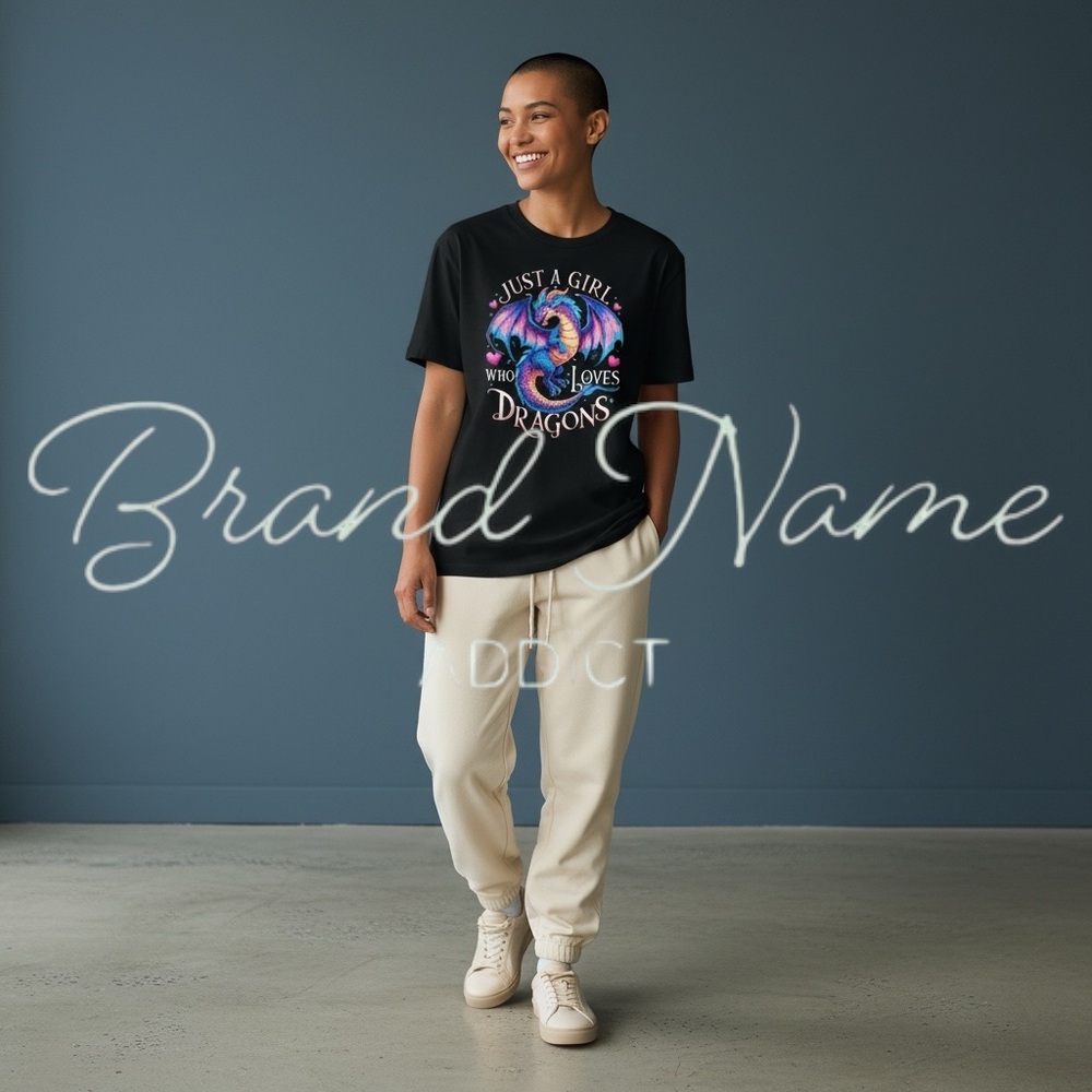 PRICE IS FIRM “Just A Girl Who Loves Dragons” 100% Cotton Black Short Sleeve Tee - Picture 3 of 3